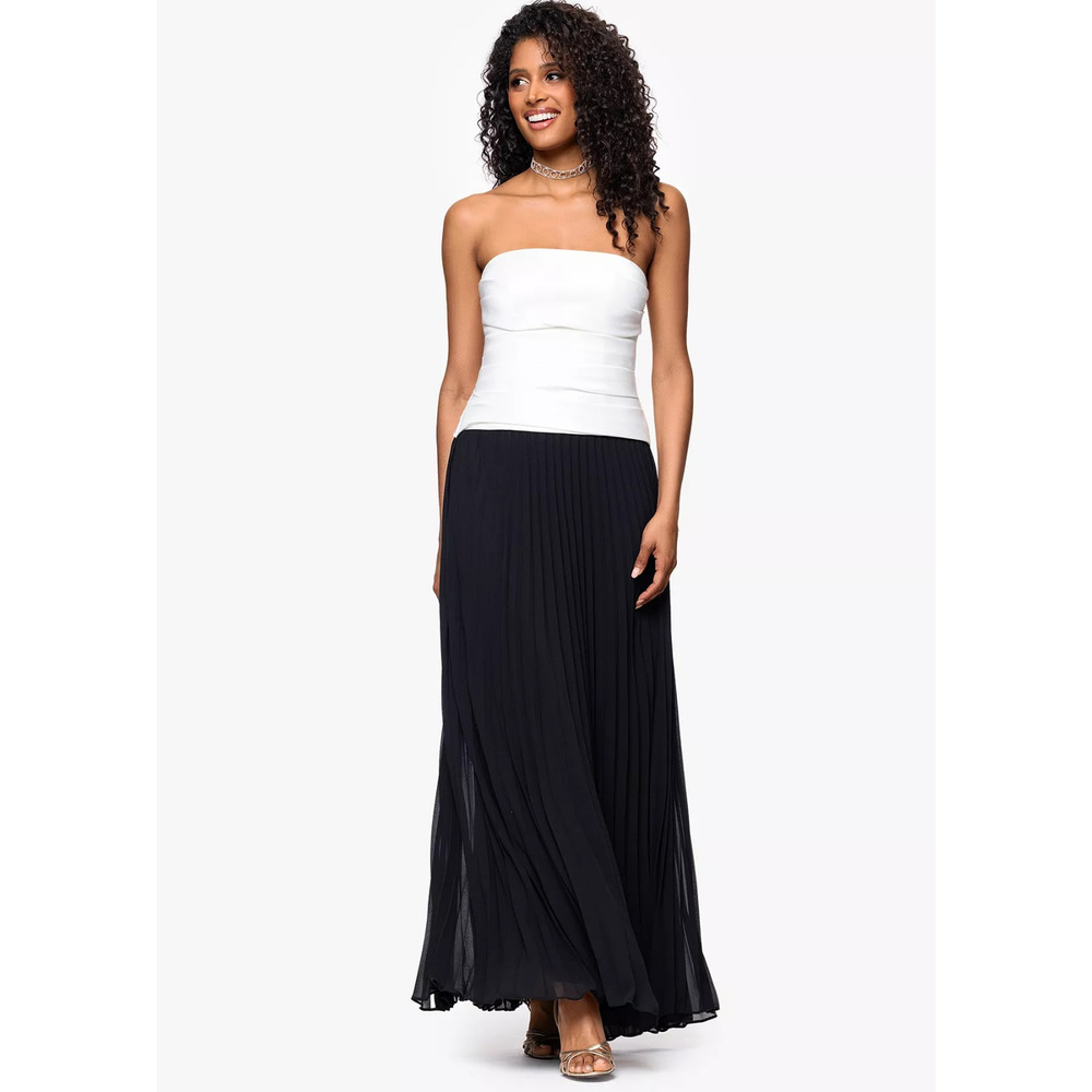 Betsy & Adam Colorblocked Strapless Chiffon-Skirt Long Dress, Size 4,MSRP: 279$